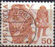Suiza 1977 Scott 640 Sello Folklore Achetringele Hombres Enmascarados Laupen Michel1105 usado Switzerland Suisse 